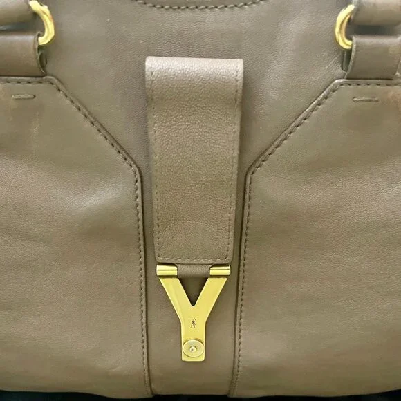 YSL Cabas Chyc Brown Elephant Leather Satchel Shopper Handbag - Picture 8 of 12